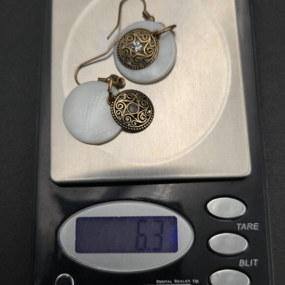 Copper White Shell And Crystal Dangle Earrings A6264 - Picture 5 of 5